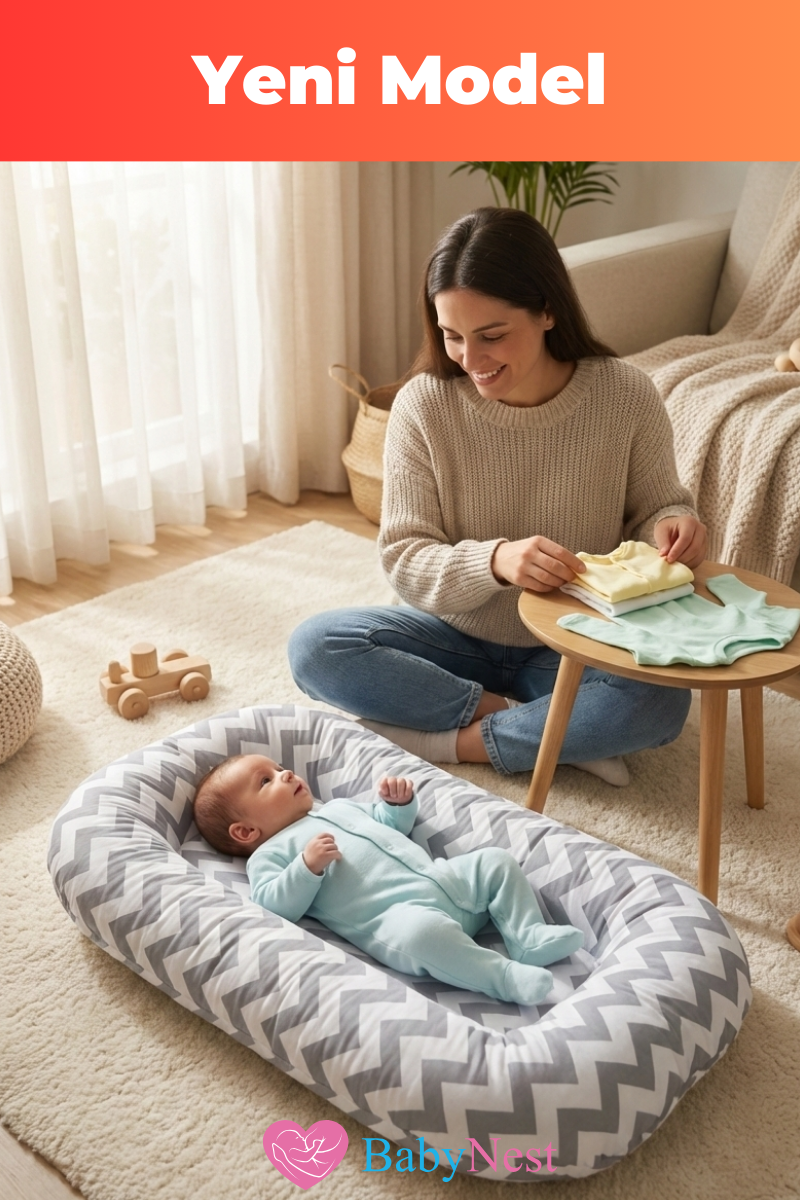 Organik Pamuk Yeni Doğan Baby Nest – Gri Zigzag Desenli – Nefes Alabilen, Anti-Alerjik, Taşınabilir & Beşik İçi Kullanıma Uygun