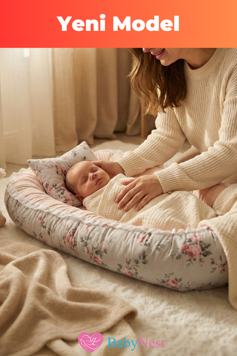 Gülbahçesi Desenli Baby Nest Yenidoğan Bebek Yatağı – Ultra Yumuşak, Güvenli, Taşınabilir Anne Kucağı Yatağı
