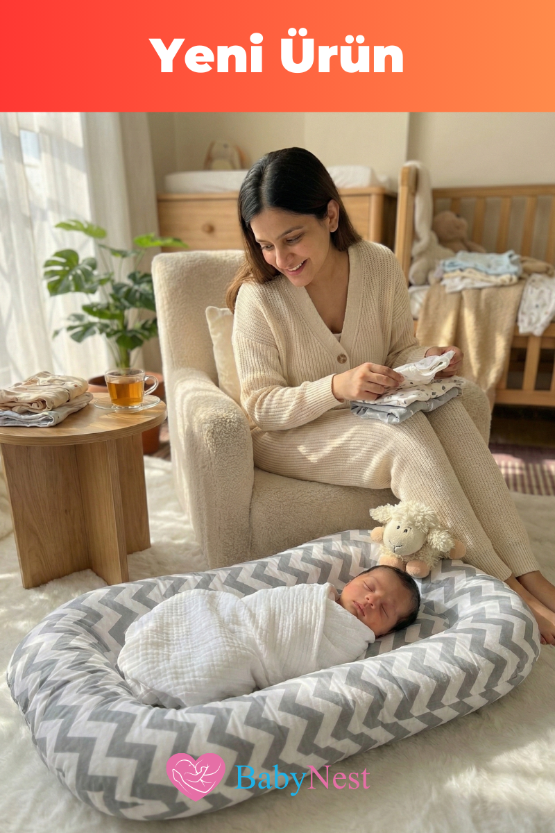 Organik Pamuk Yeni Doğan Baby Nest – Gri Zigzag Desenli – Nefes Alabilen, Anti-Alerjik, Taşınabilir & Beşik İçi Kullanıma Uygun