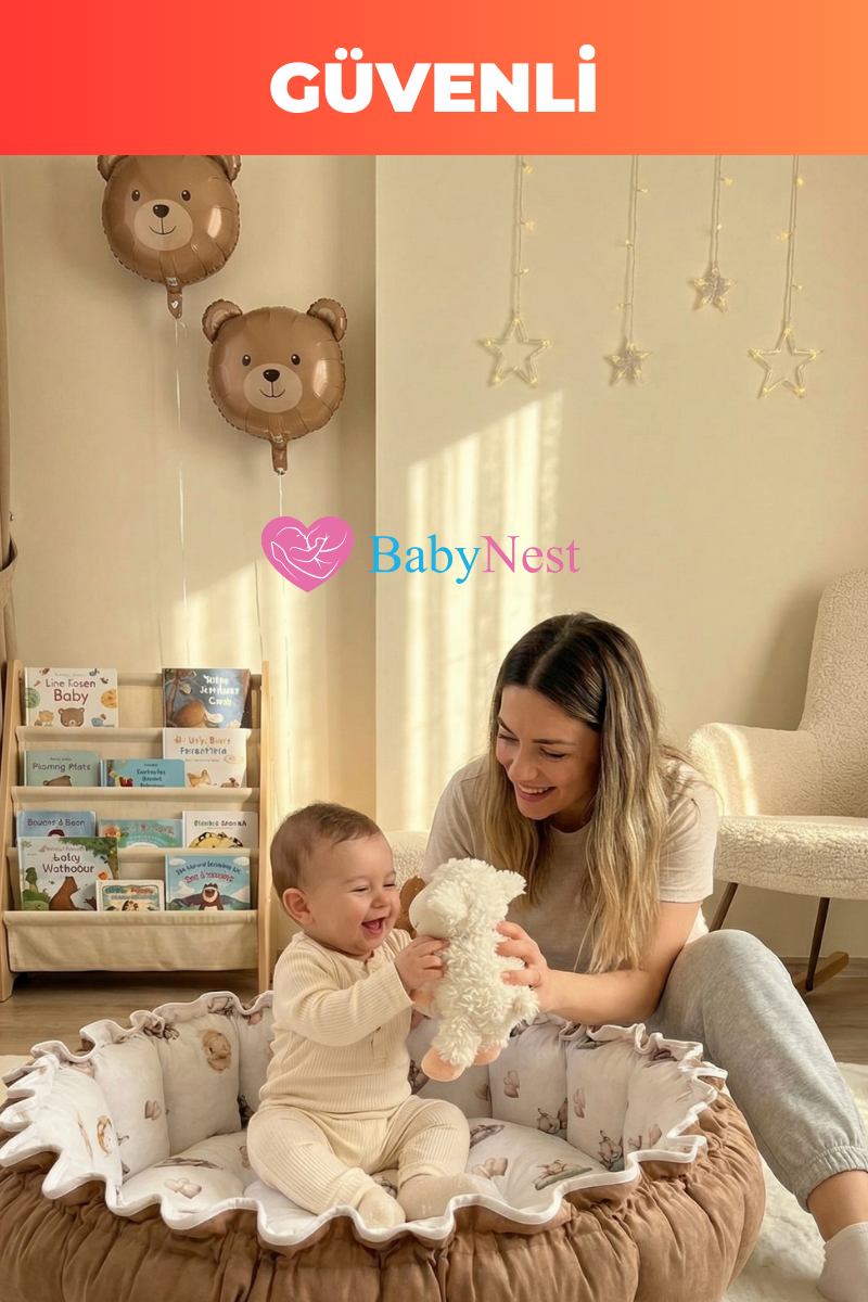 Premium Yuvarlak Oyun Minderi – %100 Pamuk, Ultra Yumuşak Dolgu, Geniş İç Alan, Emniyetli Kenar Bariyerli, Bebek Uyku ve Oyun Yatağı