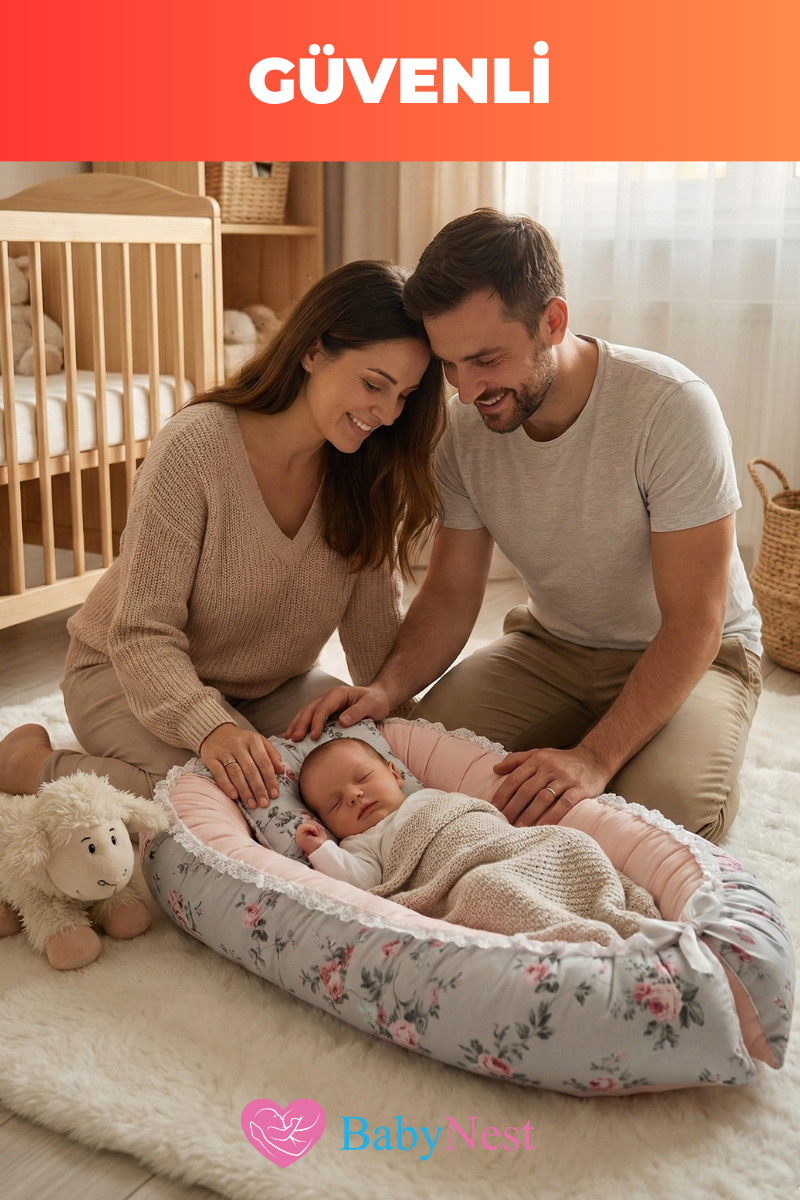 Gülbahçesi Desenli Baby Nest Yenidoğan Bebek Yatağı – Ultra Yumuşak, Güvenli, Taşınabilir Anne Kucağı Yatağı