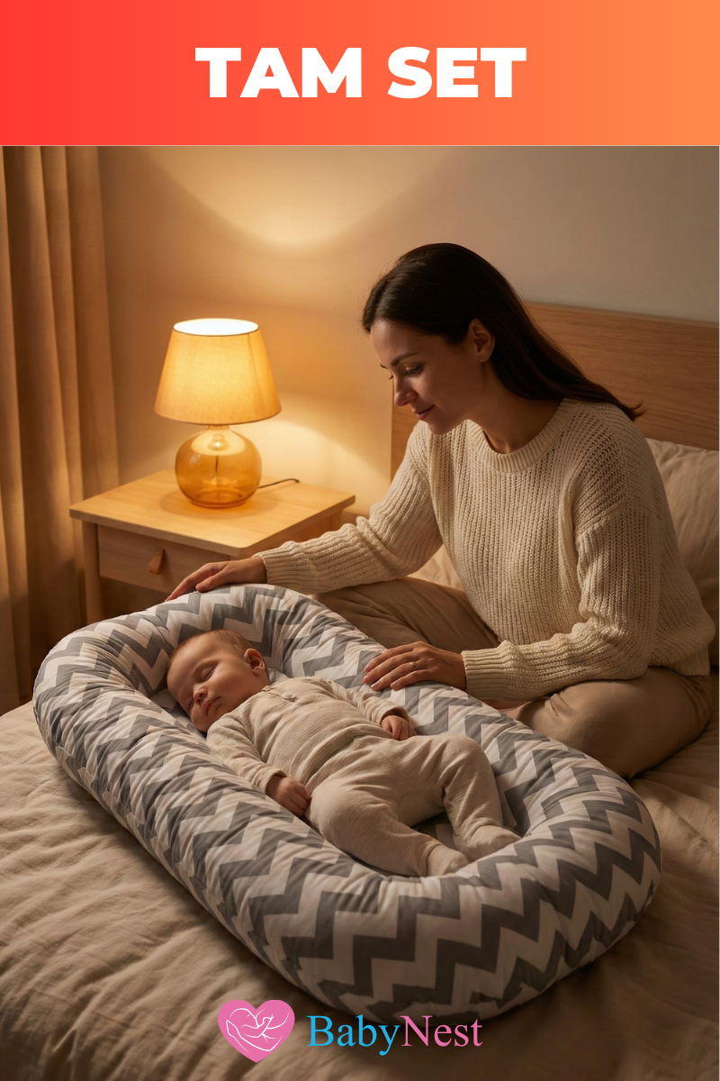 Organik Pamuk Yeni Doğan Baby Nest – Gri Zigzag Desenli – Nefes Alabilen, Anti-Alerjik, Taşınabilir & Beşik İçi Kullanıma Uygun