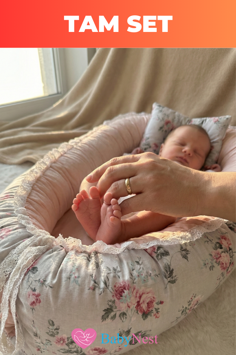 Gülbahçesi Desenli Baby Nest Yenidoğan Bebek Yatağı – Ultra Yumuşak, Güvenli, Taşınabilir Anne Kucağı Yatağı