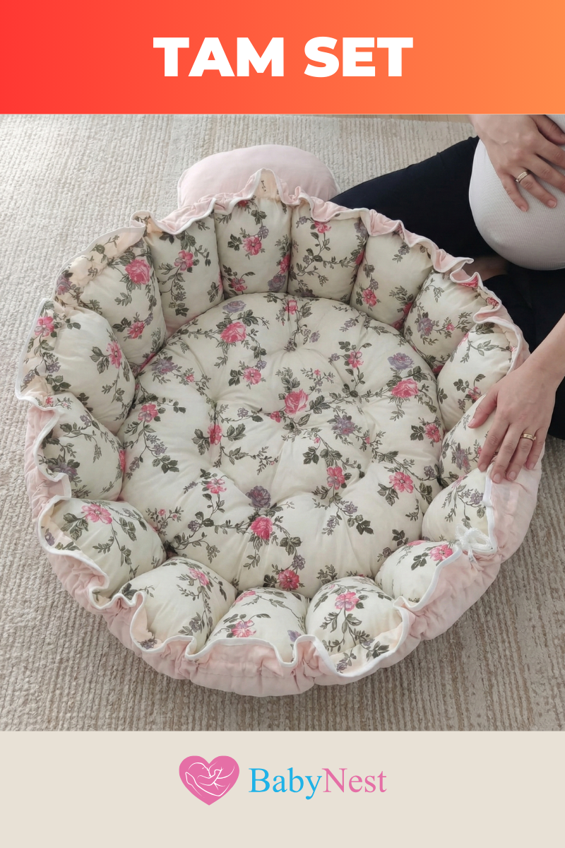 Yuvarlak Yatak/oyun Minderi Ve Yastigi Gül bahçesi VE PEMBE PIKELI