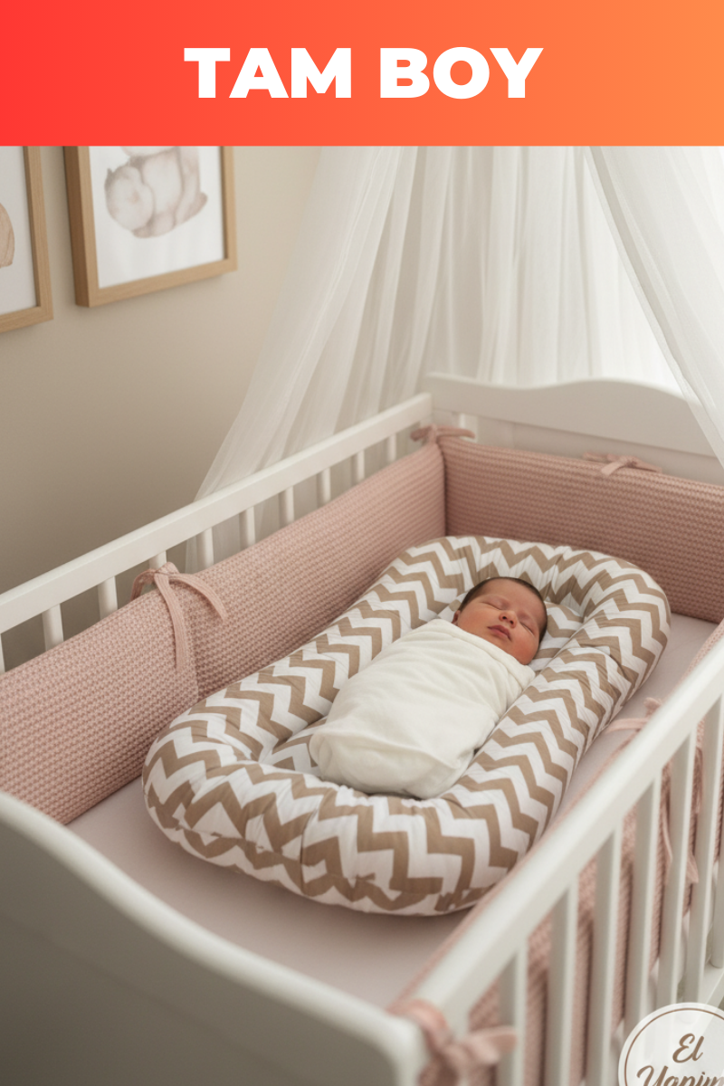 Organik Pamuk Baby Nest – Kahve Zigzag Desenli – Yeni Doğan Yatak, Nefes Alabilen, Anti-Alerjik, Güvenli Uyku Alanı