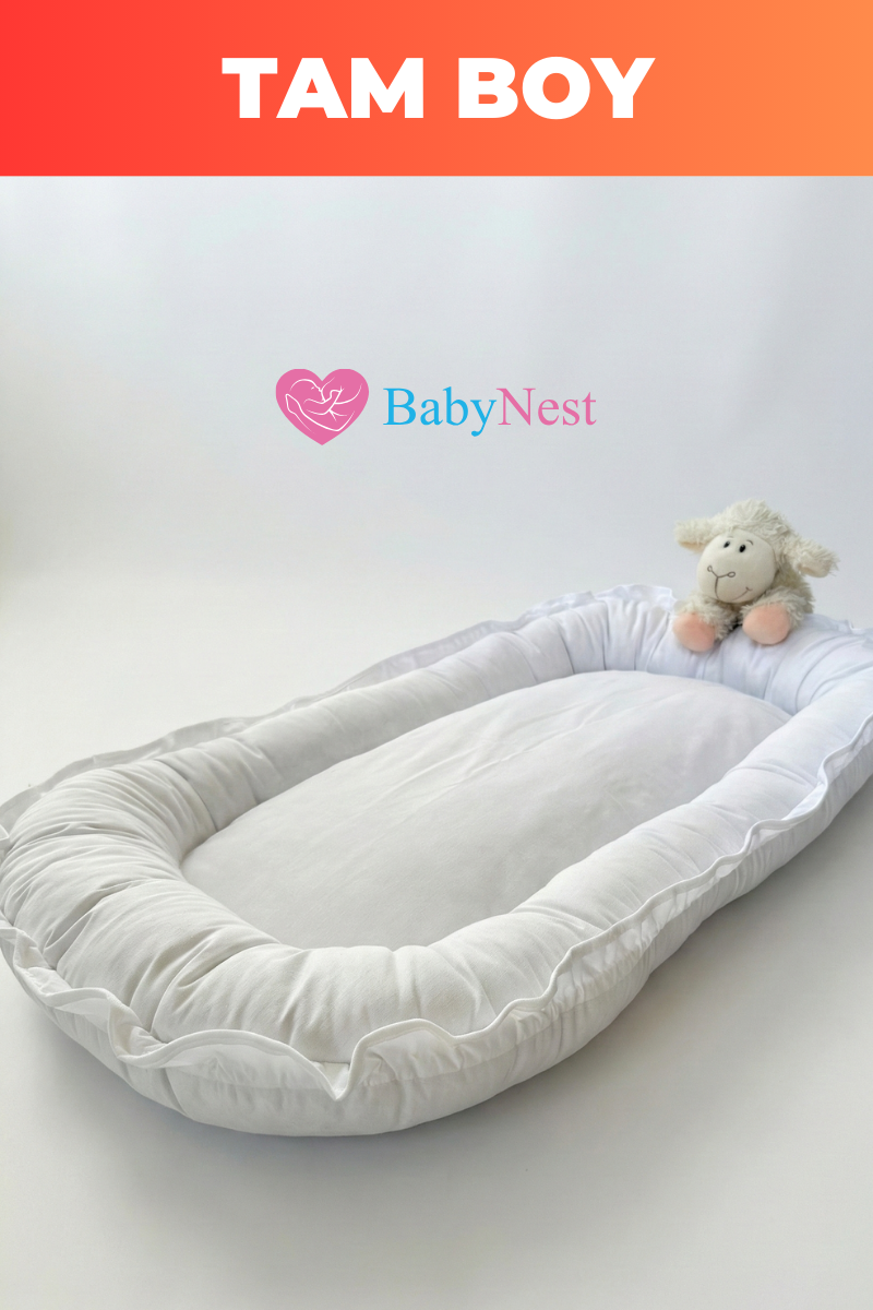 Organik Pamuk Baby Nest – Düz Beyaz Premium Model – Yeni Doğan Yatak, Anti-Alerjik, Nefes Alabilen, Güvenli Uyku Alanı