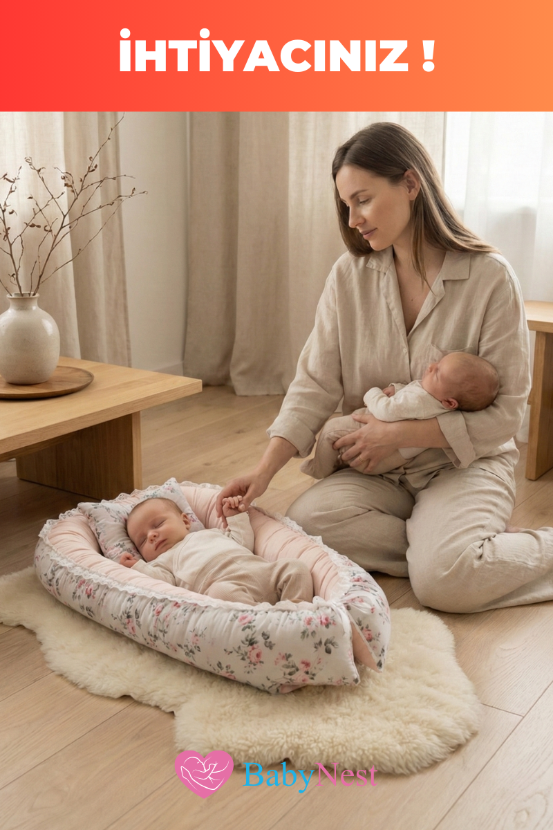 Gülbahçesi Desenli Baby Nest Yenidoğan Bebek Yatağı – Ultra Yumuşak, Güvenli, Taşınabilir Anne Kucağı Yatağı