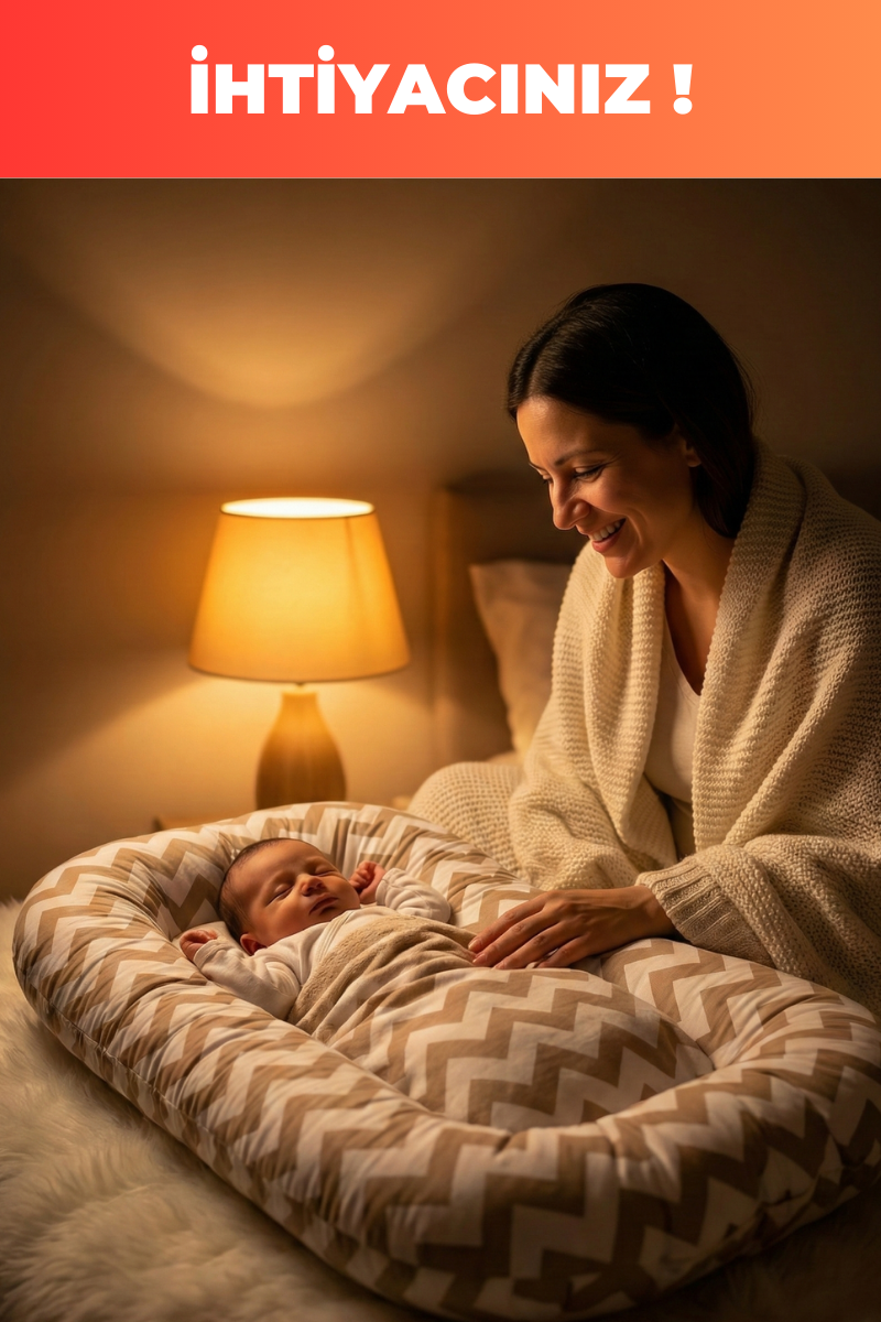 Organik Pamuk Baby Nest – Kahve Zigzag Desenli – Yeni Doğan Yatak, Nefes Alabilen, Anti-Alerjik, Güvenli Uyku Alanı