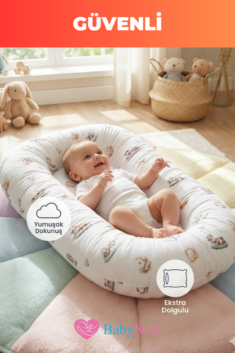Organik Pamuk Yeni Doğan Baby Nest – Uyuyan Hayvanlar Desenli – Anti-Alerjik, Nefes Alabilen, Taşınabilir ve Beşik İçi Kullanıma Uygun