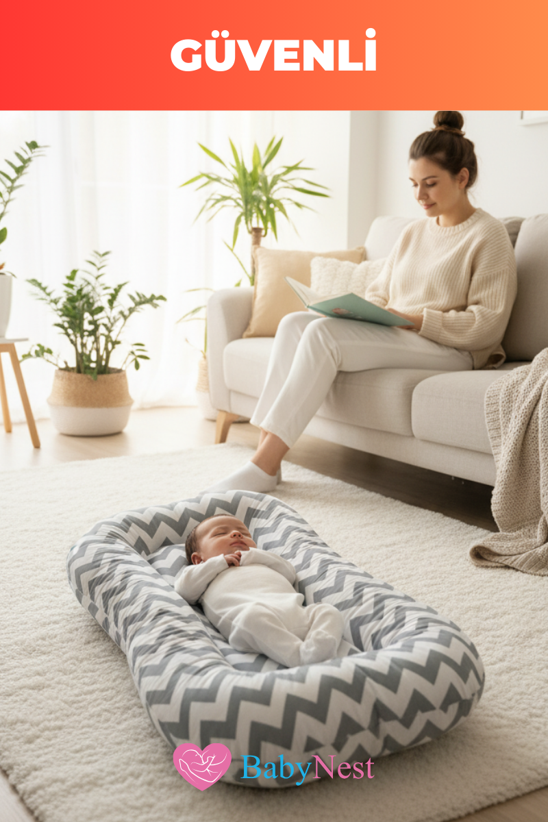Organik Pamuk Yeni Doğan Baby Nest – Gri Zigzag Desenli – Nefes Alabilen, Anti-Alerjik, Taşınabilir & Beşik İçi Kullanıma Uygun