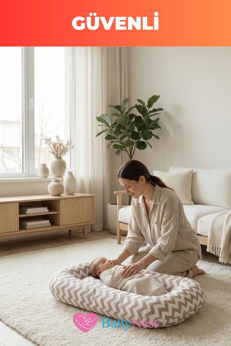 Organik Pamuk Baby Nest – Kahve Zigzag Desenli – Yeni Doğan Yatak, Nefes Alabilen, Anti-Alerjik, Güvenli Uyku Alanı