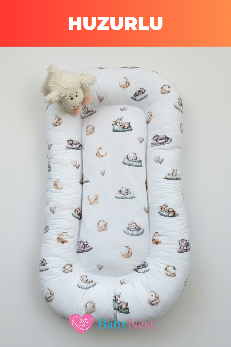 Organik Pamuk Yeni Doğan Baby Nest – Uyuyan Hayvanlar Desenli – Anti-Alerjik, Nefes Alabilen, Taşınabilir ve Beşik İçi Kullanıma Uygun