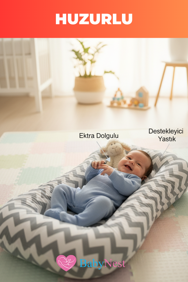 Organik Pamuk Yeni Doğan Baby Nest – Gri Zigzag Desenli – Nefes Alabilen, Anti-Alerjik, Taşınabilir & Beşik İçi Kullanıma Uygun