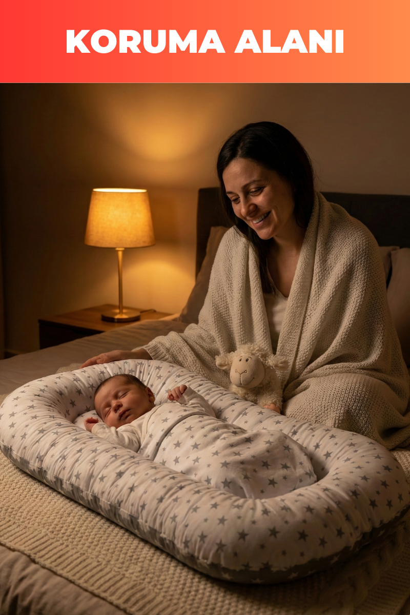 Organik Pamuk Yeni Doğan Baby Nest – Gri Yıldız Desenli – Nefes Alabilen, Anti-Alerjik, Güvenli Uyku ve Beşik İçi Kullanım