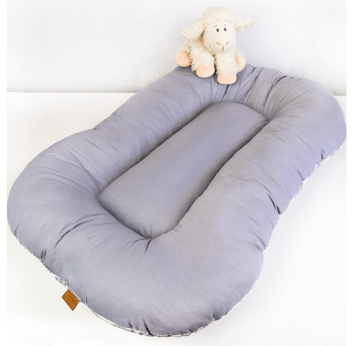 Oval Babynest Düz Orta Gri